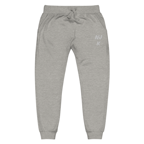 White NJK Unisex Embroidered Fleece Sweatpants