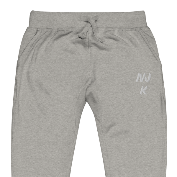 White NJK Unisex Embroidered Fleece Sweatpants