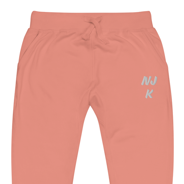 White NJK Unisex Embroidered Fleece Sweatpants