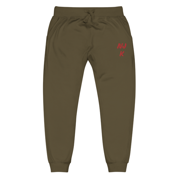 Red NJK Unisex Embroidered Fleece Sweatpants
