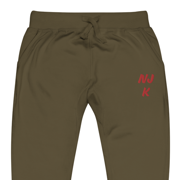 Red NJK Unisex Embroidered Fleece Sweatpants